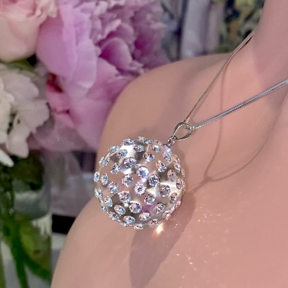 Clear Acrylic Ball Sphere necklace embellished with genuine Swarovski crystals - Picture 11 of 11
